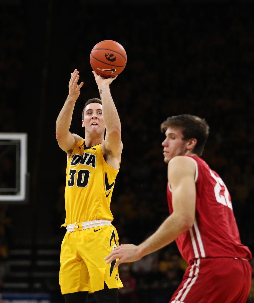 Iowa Hawkeyes guard Connor McCaffery (30) against the Wisconsin Badgers Friday, November 30, 2018 at Carver-Hawkeye Arena. (Brian Ray/hawkeyesports.com)