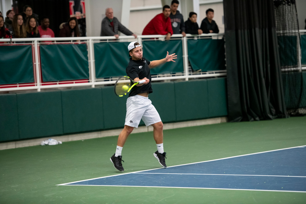 The Iowa men's tennis team competes against Cornell in The Rise Tennis Center in Ithaca, NY on Sunday, Feb. 24, 2019.
