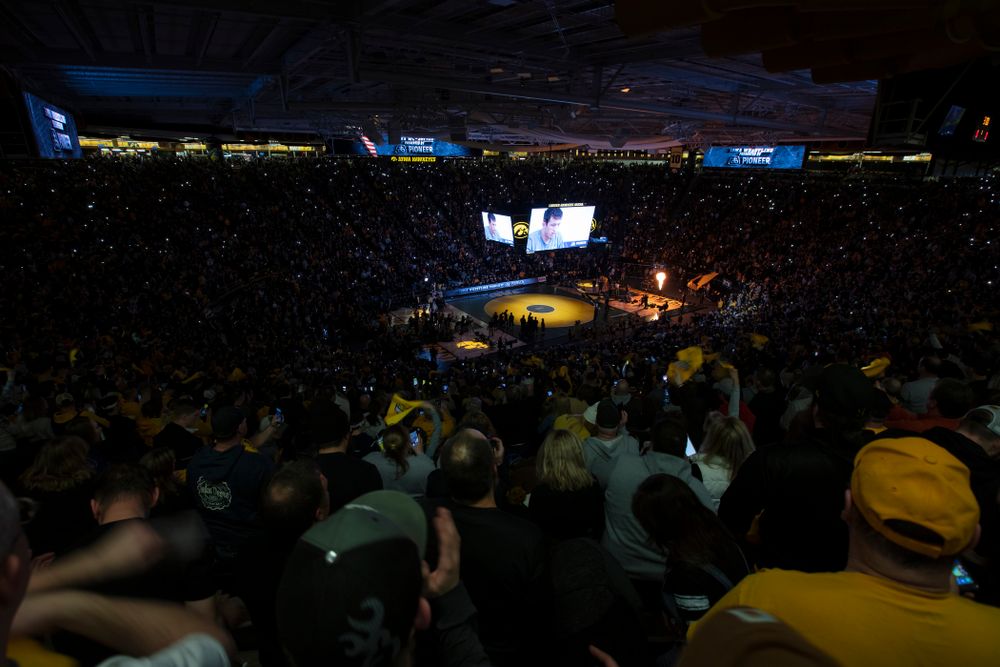 The Iowa Hawkeyes against Penn State Friday, January 31, 2020 at Carver-Hawkeye Arena. Warner won the match 4-2. (Brian Ray/hawkeyesports.com)
