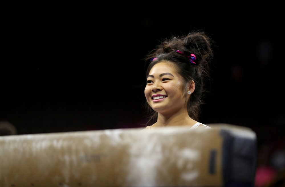 IowaÕs Clair Kaji competes on the beam against Ball State and Air Force Saturday, January 11, 2020 at Carver-Hawkeye Arena. (Brian Ray/hawkeyesports.com)