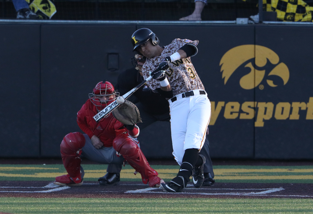 Iowa Hawkeyes infielder Matthew Sosa (31) against the Nebraska Cornhuskers on Military Appreciation Night Friday, April 19, 2019 at Duane Banks Field. (Brian Ray/hawkeyesports.com)