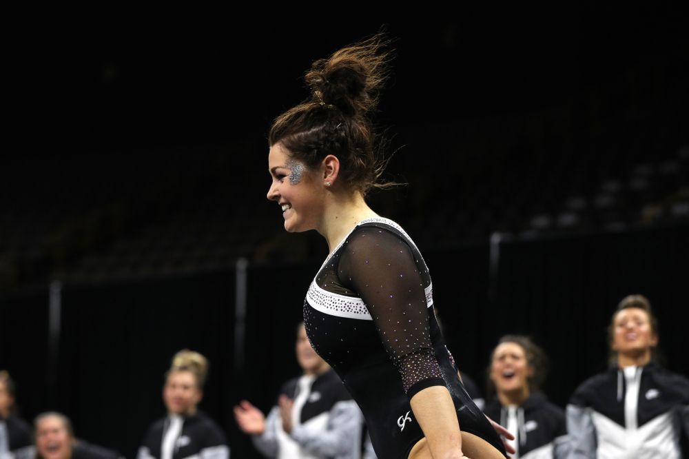Iowa's Erin Castle competes on the floor against the Rutgers Scarlet Knights Saturday, January 26, 2019 at Carver-Hawkeye Arena. (Brian Ray/hawkeyesports.com)