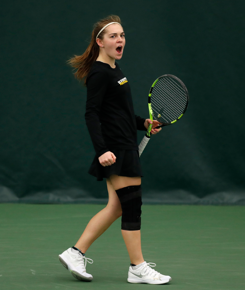 Zoe Douglas against Ohio State Sunday, March 25, 2018 at the Hawkeye Tennis and Recreation Center. (Brian Ray/hawkeyesports.com)