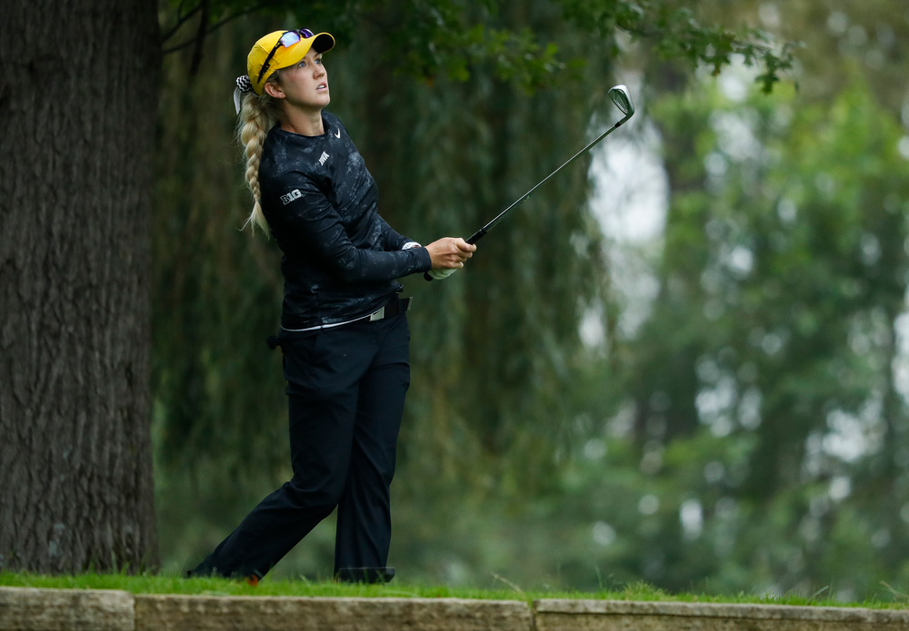 Iowa's Shawn Rennegarbe tees off during the final round of the Diane Thomason Invitational at Finkbine Golf Course on September 30, 2018. (Tork Mason/hawkeyesports.com)