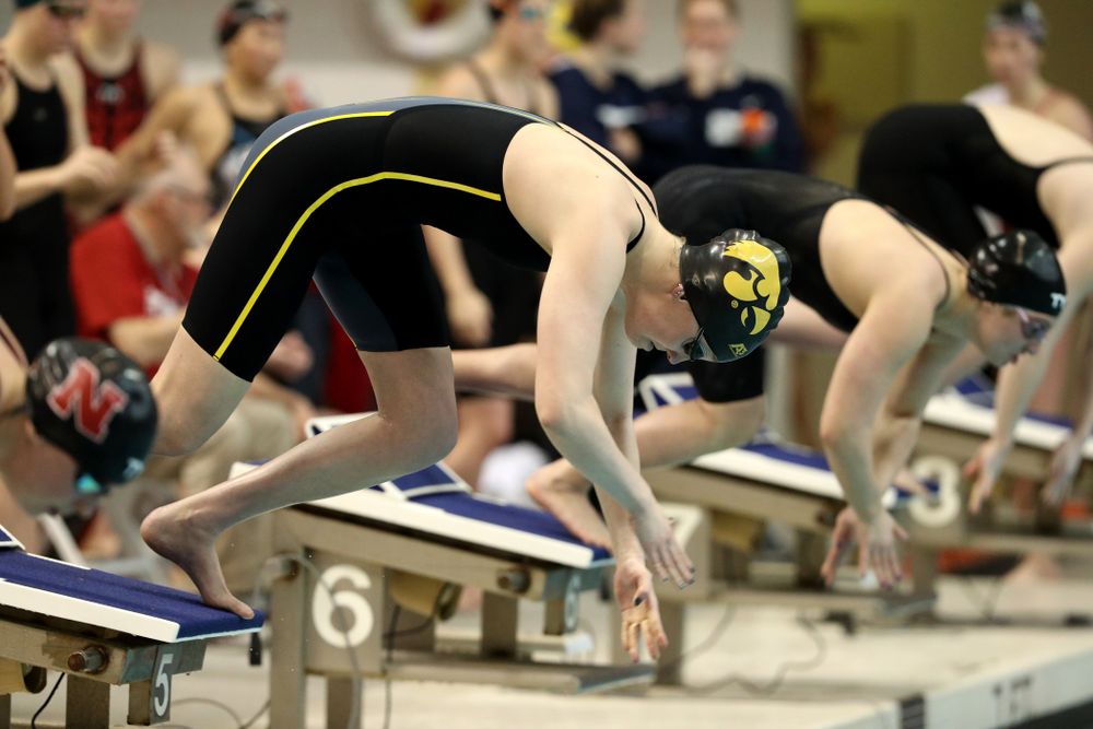Iowa's Samantha Sauer swims the 50-yard freestyle during the 2019 Women's Big Ten Swimming and Diving meet Thursday, February 21, 2019 in Bloomington, Indiana. (Brian Ray/hawkeyesports.com)