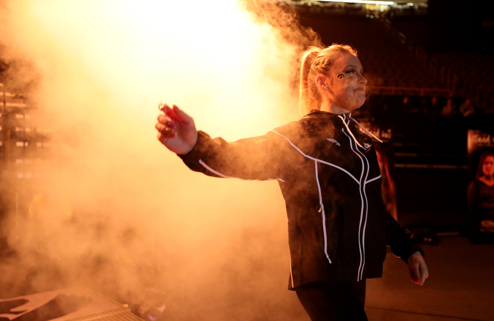 Iowa's Maria Ortiz is introduced before their meet against Southeast Missouri State Friday, January 11, 2019 at Carver-Hawkeye Arena. (Brian Ray/hawkeyesports.com)