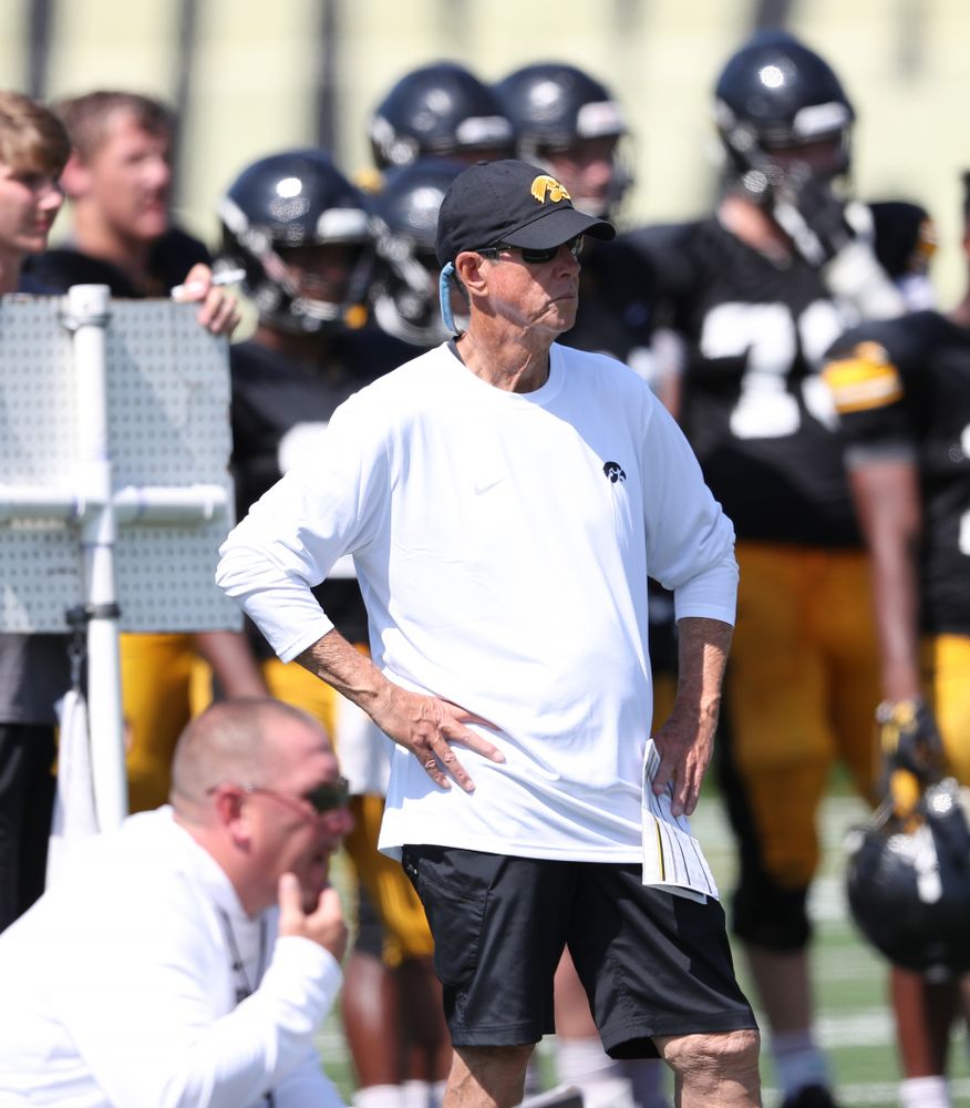 Iowa Hawkeyes quarterbacks coach Ken O'Keefe during Fall Camp Practice No. 5 Tuesday, August 6, 2019 at the Ronald D. and Margaret L. Kenyon Football Practice Facility. (Brian Ray/hawkeyesports.com)