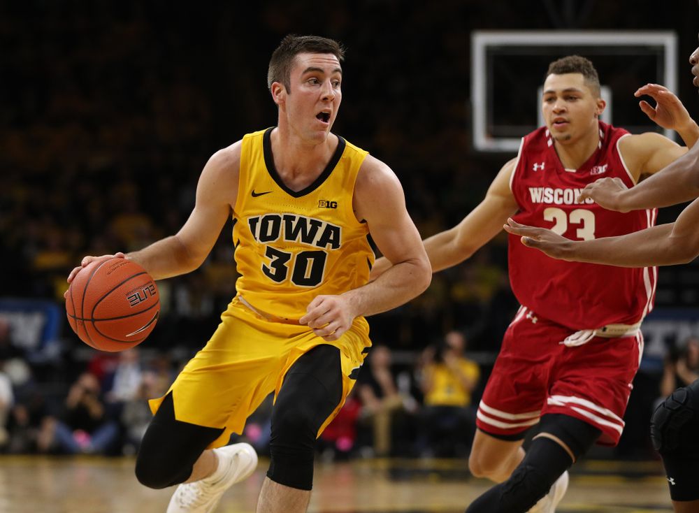 Iowa Hawkeyes guard Connor McCaffery (30) against the Wisconsin Badgers Friday, November 30, 2018 at Carver-Hawkeye Arena. (Brian Ray/hawkeyesports.com)