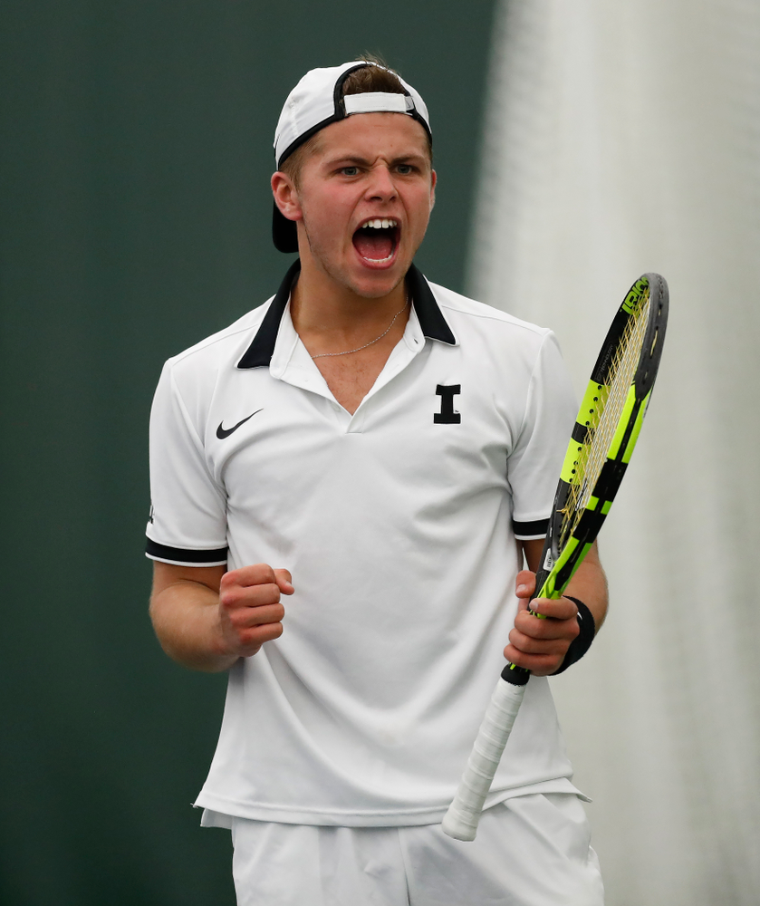 Will Davies against Purdue Sunday, April 15, 2018 at the Hawkeye Tennis and Recreation Center. (Brian Ray/hawkeyesports.com)