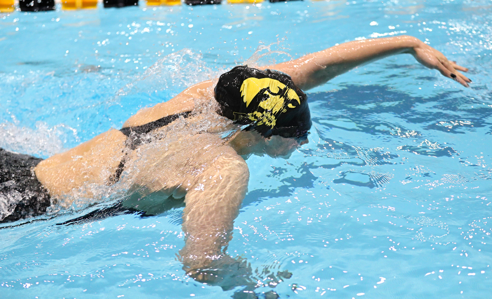 Iowa’s Hannah Burvill swims the women’s 400 yard freestyle relay event during the 2020 Women’s Big Ten Swimming and Diving Championships at the Campus Recreation and Wellness Center in Iowa City on Saturday, February 22, 2020. (Stephen Mally/hawkeyesports.com)