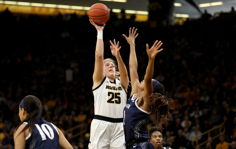 Iowa Hawkeyes forward/center Monika Czinano (25) against Penn State Saturday, February 22, 2020 at Carver-Hawkeye Arena. (Brian Ray/hawkeyesports.com)