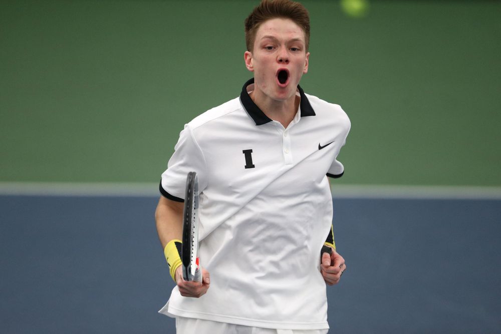 Iowa's Jason Kerst against North Dakota Friday, January 25, 2019 at the Hawkeye Tennis and Recreation Complex. (Brian Ray/hawkeyesports.com)