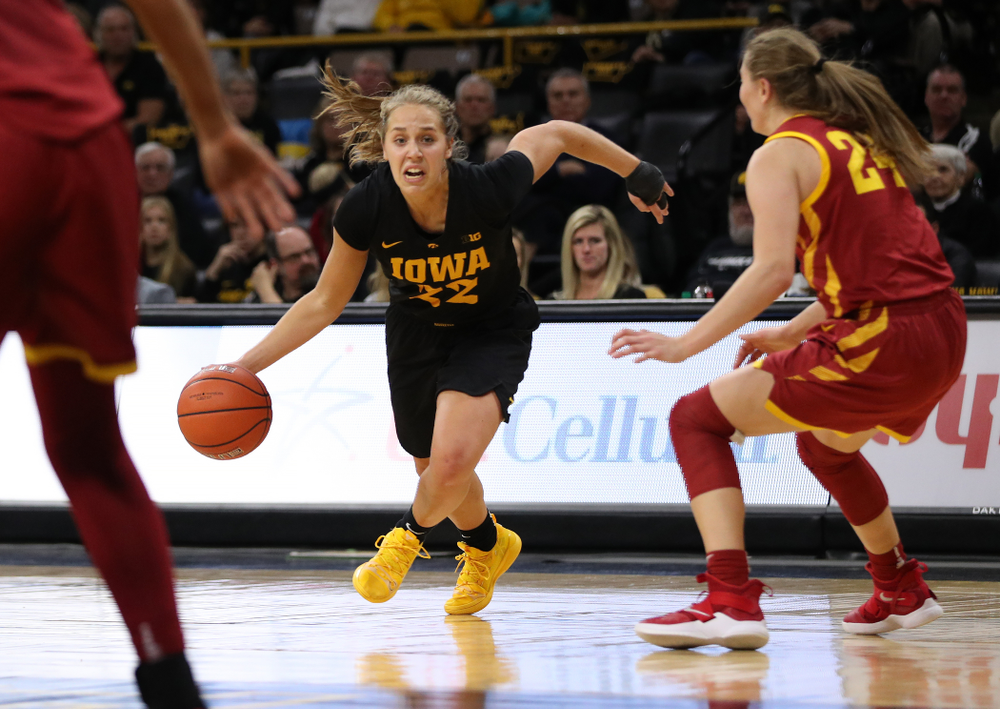 Iowa Hawkeyes guard Kathleen Doyle (22) against the Iowa State Cyclones in the Iowa Corn Cy-Hawk Series Wednesday, December 5, 2018 at Carver-Hawkeye Arena. (Brian Ray/hawkeyesports.com)