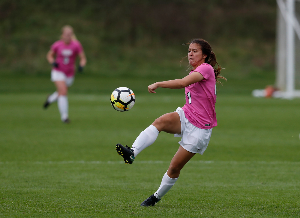 Iowa Hawkeyes Emma Tokuyama (21) against Michigan Sunday, October 14, 2018 at the Iowa Soccer Complex. (Brian Ray/hawkeyesports.com)
