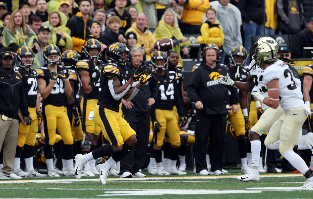 Iowa Hawkeyes wide receiver Brandon Smith (12) against the Purdue Boilermakers Saturday, October 19, 2019 at Kinnick Stadium. (Brian Ray/hawkeyesports.com)