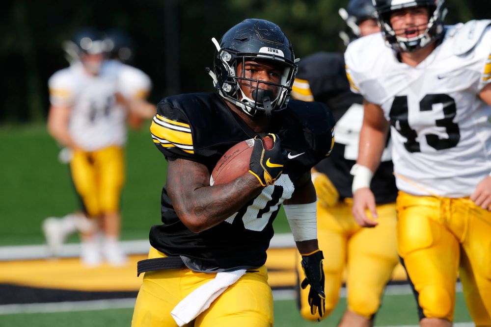 Iowa Hawkeyes running back Mekhi Sargent (10) during camp practice No. 16 Tuesday, August 21, 2018 at the Hansen Football Performance Center. (Brian Ray/hawkeyesports.com)