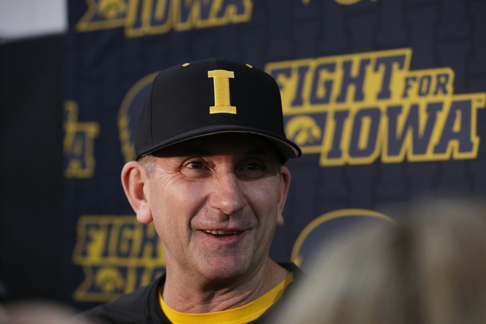 Iowa Hawkeyes head coach Rick Heller answers questions from reporters during the team's annual media day Tuesday, February 5, 2019 in the Indoor Practice Facility. (Brian Ray/hawkeyesports.com)