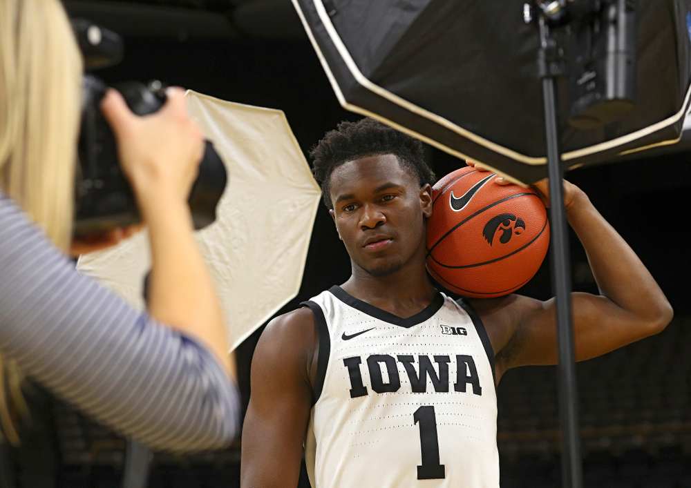 Iowa Hawkeyes guard Joe Toussaint (1) poses for a picture during Iowa Men’s Basketball Media Day at Carver-Hawkeye Arena in Iowa City on Wednesday, Oct 9, 2019. (Stephen Mally/hawkeyesports.com)