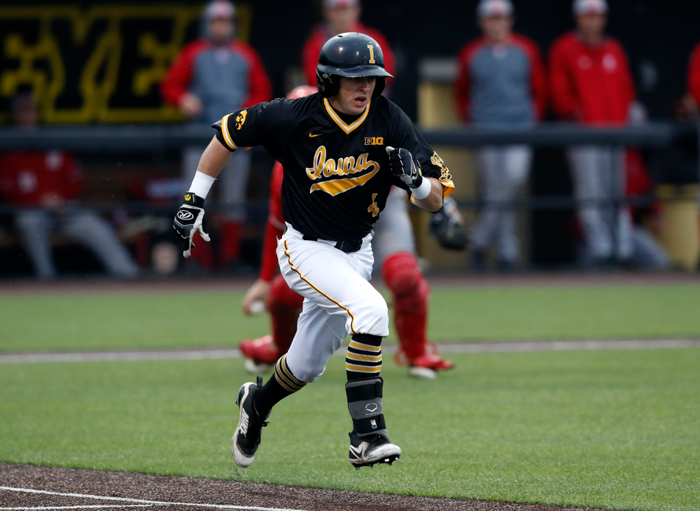 Iowa Hawkeyes infielder Mitchell Boe (4) against the Bradley Braves Wednesday, March 28, 2018 at Duane Banks Field. (Brian Ray/hawkeyesports.com)