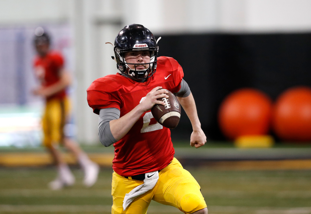 Iowa Hawkeyes quarterback Peyton Mansell (2) during spring practice No. 13 Wednesday, April 18, 2018 at the Hansen Football Performance Center. (Brian Ray/hawkeyesports.com)