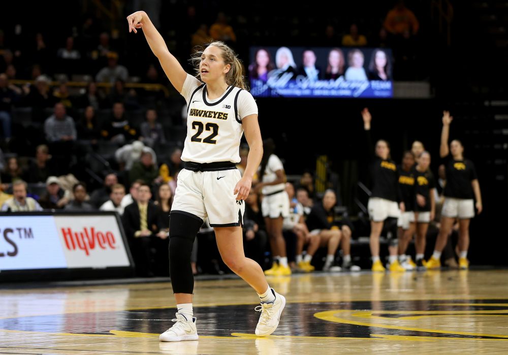 Iowa Hawkeyes guard Kathleen Doyle (22) against North Carolina Central Saturday, December 14, 2019 at Carver-Hawkeye Arena. (Brian Ray/hawkeyesports.com)