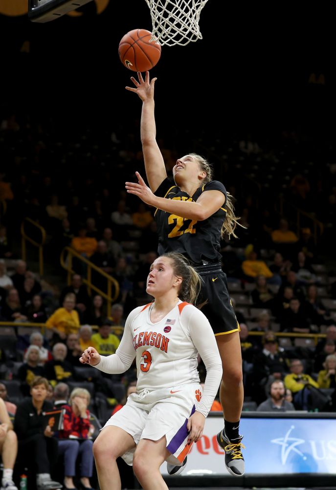 Iowa Hawkeyes guard Kathleen Doyle (22) against Clemson Wednesday, December 4, 2019 at Carver-Hawkeye Arena. (Brian Ray/hawkeyesports.com)
