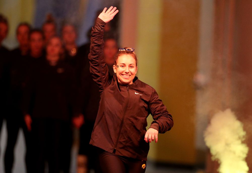 Iowa’s Alex Greenwald is introduced before their meet against Michigan State Saturday, February 1, 2020 at Carver-Hawkeye Arena. (Brian Ray/hawkeyesports.com)