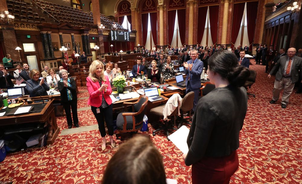 Iowa WomenÕs BasketballÕs Megan Gustafson is recognized with a resolution by the house and the senate at the Iowa State Capitol Wednesday, April 24, 2019 in Des Moines. (Brian Ray/hawkeyesports.com)