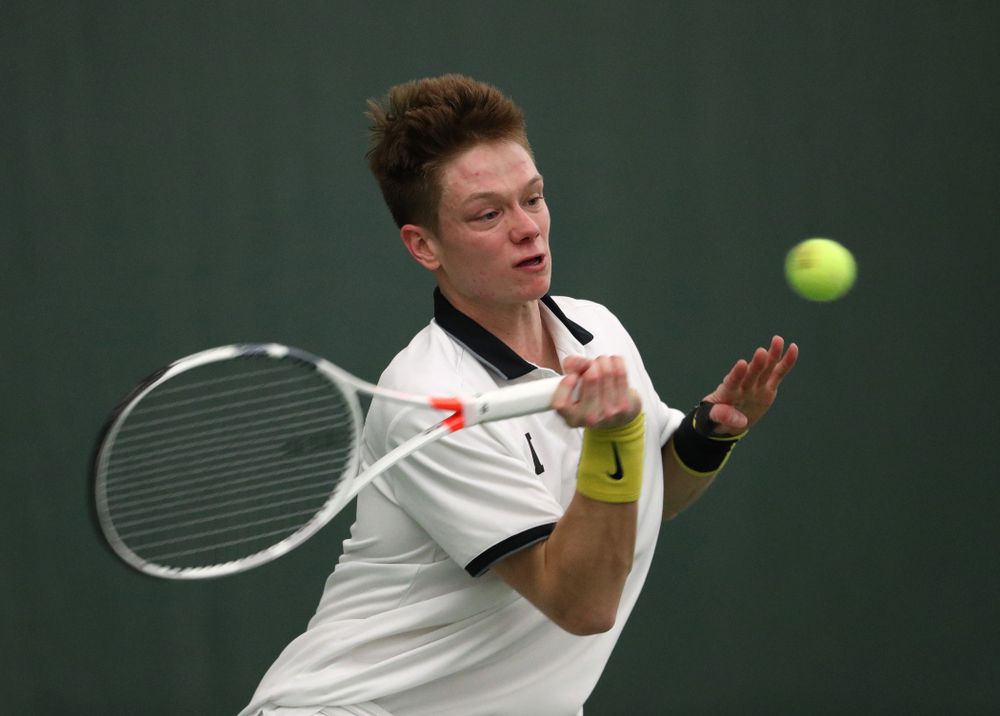 Iowa's Jason Kerst against North Dakota Friday, January 25, 2019 at the Hawkeye Tennis and Recreation Complex. (Brian Ray/hawkeyesports.com)