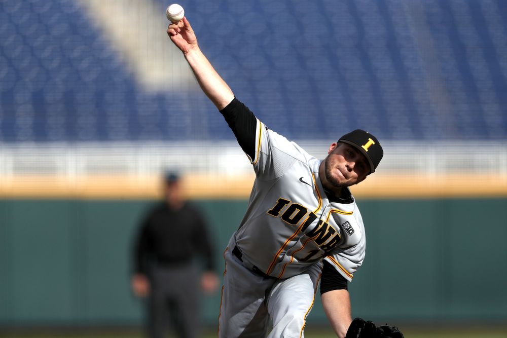 Iowa Hawkeyes Cole McDonald (11) against the Indiana Hoosiers in the first round of the Big Ten Baseball Tournament Wednesday, May 22, 2019 at TD Ameritrade Park in Omaha, Neb. (Brian Ray/hawkeyesports.com)