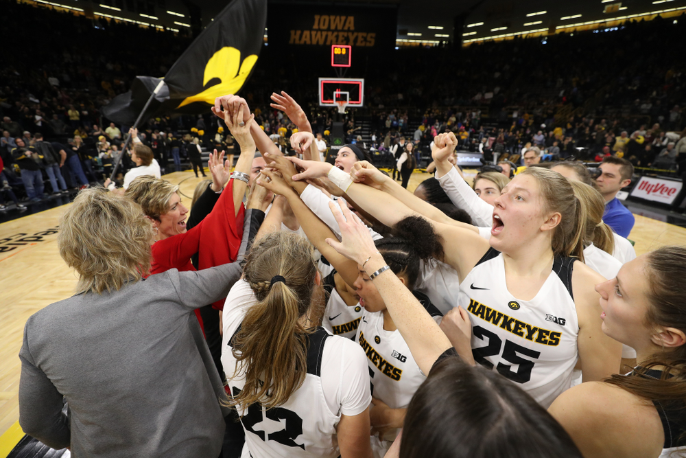 The Iowa Hawkeyes celebrate their win against the Purdue Boilermakers Sunday, January 27, 2019 at Carver-Hawkeye Arena. (Brian Ray/hawkeyesports.com)