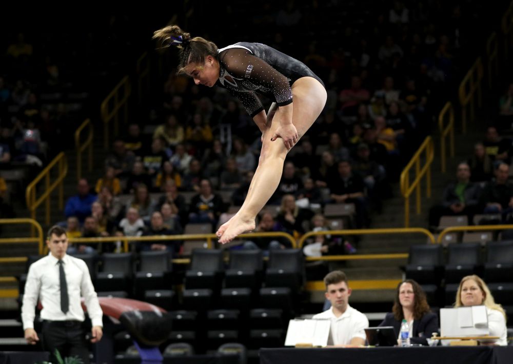 Iowa’s Ariana Agrapides competes on the floor against Michigan State Saturday, February 1, 2020 at Carver-Hawkeye Arena. (Brian Ray/hawkeyesports.com)