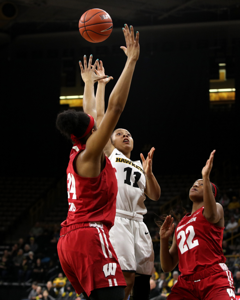 Iowa Hawkeyes guard Tania Davis (11) against the Wisconsin Badgers Monday, January 7, 2019 at Carver-Hawkeye Arena. (Brian Ray/hawkeyesports.com)