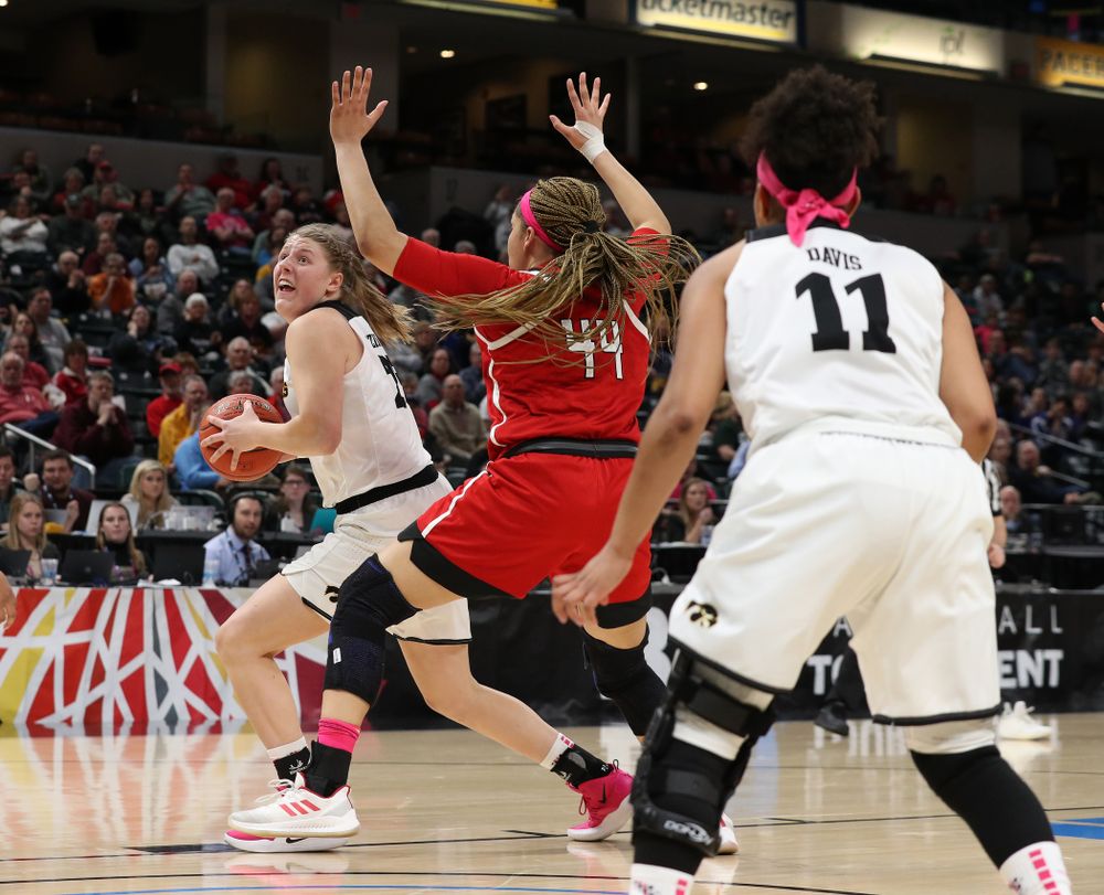 Iowa Hawkeyes center Monika Czinano (25) against the Rutgers Scarlet Knights in the semi-finals of the Big Ten Tournament Saturday, March 9, 2019 at Bankers Life Fieldhouse in Indianapolis, Ind. (Brian Ray/hawkeyesports.com)