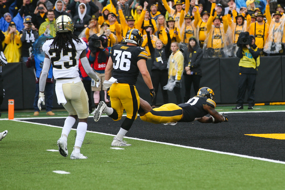 Iowa Hawkeyes running back Mekhi Sargent (10) during Iowa football vs Purdue on Saturday, October 19, 2019 at Kinnick Stadium. (Lily Smith/hawkeyesports.com)