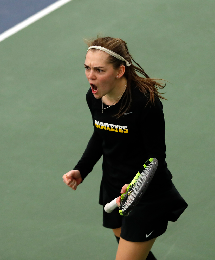 Zoe Douglas against Ohio State Sunday, March 25, 2018 at the Hawkeye Tennis and Recreation Center. (Brian Ray/hawkeyesports.com)