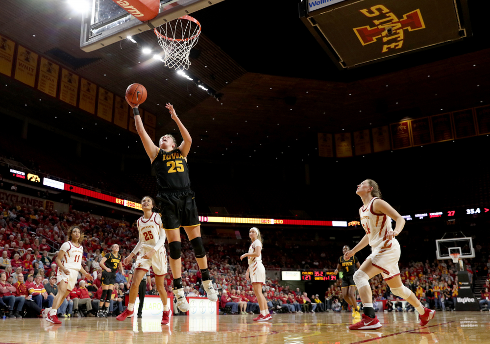 Iowa Hawkeyes forward/center Monika Czinano (25) against the Iowa State Cyclones Wednesday, December 11, 2019 at Hilton Coliseum in Ames, Iowa(Brian Ray/hawkeyesports.com)