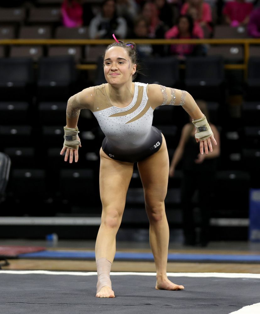 IowaÕs Allie Gilchrist competes on the floor against Ball State and Air Force Saturday, January 11, 2020 at Carver-Hawkeye Arena. (Brian Ray/hawkeyesports.com)