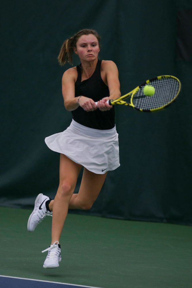 IowaÕs Cloe Ruette at womenÕs tennis senior day vs Nebraska on Saturday, April 13, 2019 at the Hawkeye Tennis and Recreation Complex. (Lily Smith/hawkeyesports.com)