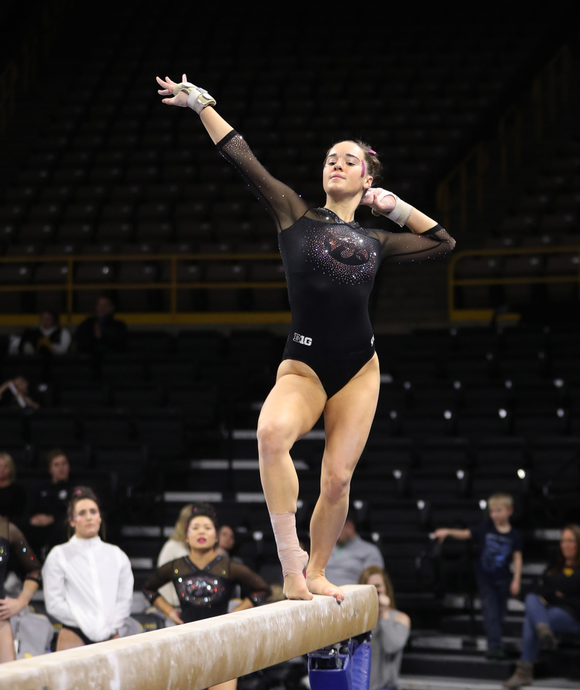 Iowa's Alex Greenwald competes on the beam during their meet against the Minnesota Golden Gophers Saturday, January 19, 2019 at Carver-Hawkeye Arena. (Brian Ray/hawkeyesports.com)