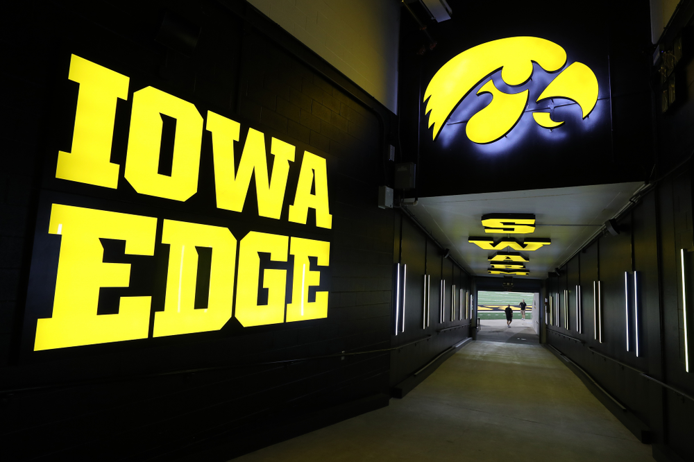 The Hawkeye Football Team sees the updates to their entrance tunnel at Kinnick Stadium for the first time Thursday, August 22, 2019 in Iowa City. (Brian Ray/hawkeyesports.com)