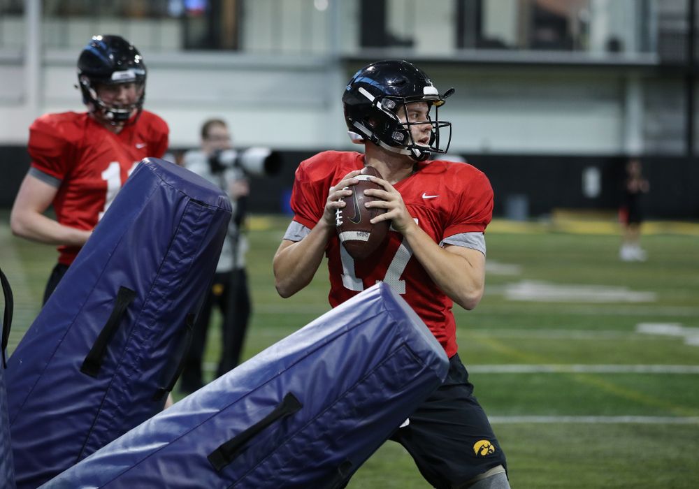Iowa Hawkeyes quarterback Ryan Schmidt (17) during preparation for the 2019 Outback Bowl Monday, December 17, 2018 at the Hansen Football Performance Center. (Brian Ray/hawkeyesports.com)