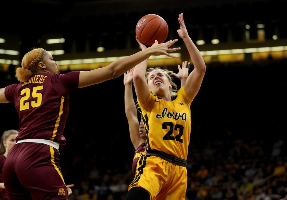 Iowa Hawkeyes guard Kathleen Doyle (22) against the Minnesota Golden Gophers Thursday, February 27, 2020 at Carver-Hawkeye Arena. (Brian Ray/hawkeyesports.com)