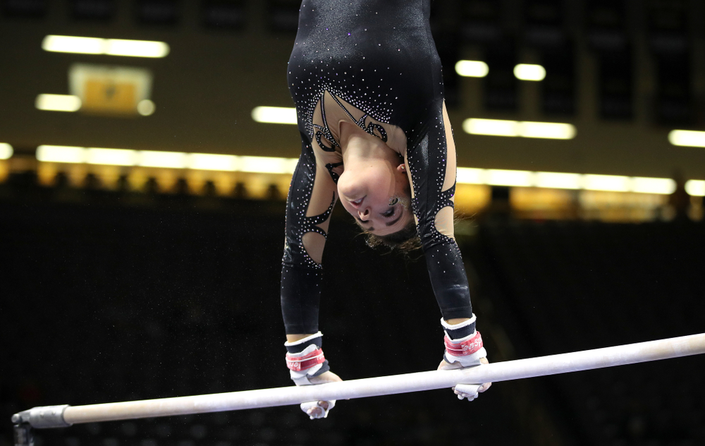 Iowa's Erin Castle competes on the bars during their meet against Southeast Missouri State Friday, January 11, 2019 at Carver-Hawkeye Arena. (Brian Ray/hawkeyesports.com)