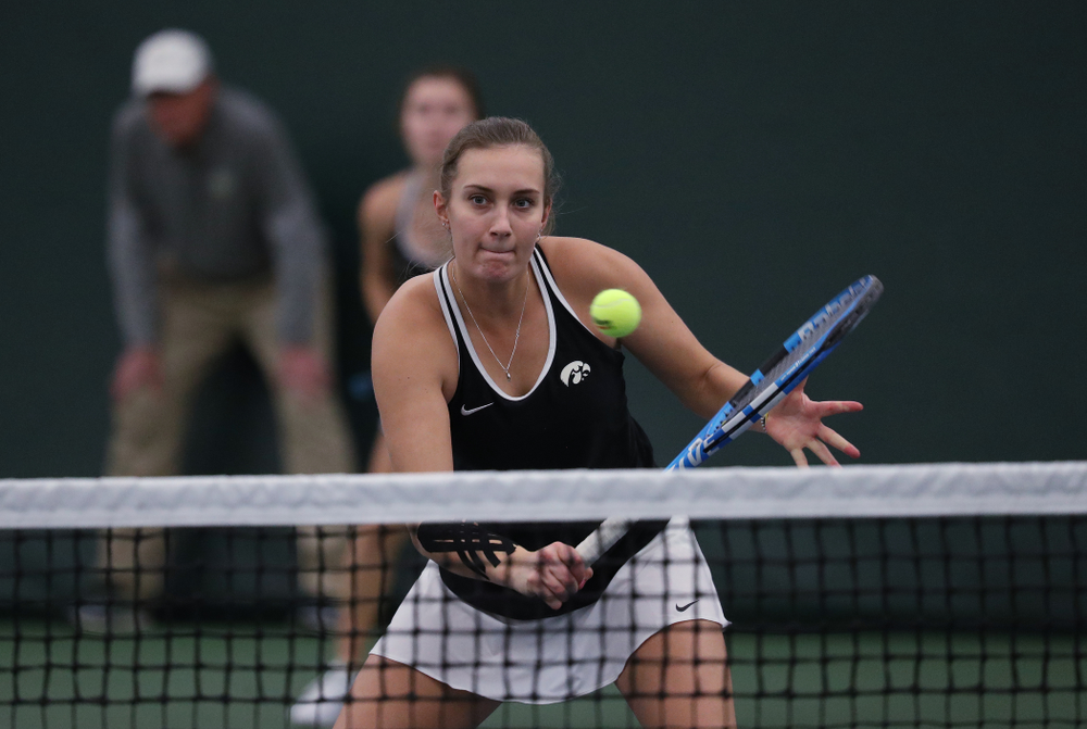 Iowa's Ashleigh Jacobs during a doubles match against North Texas Sunday, January 20, 2019 at the Hawkeye Tennis and Recreation Center. (Brian Ray/hawkeyesports.com)