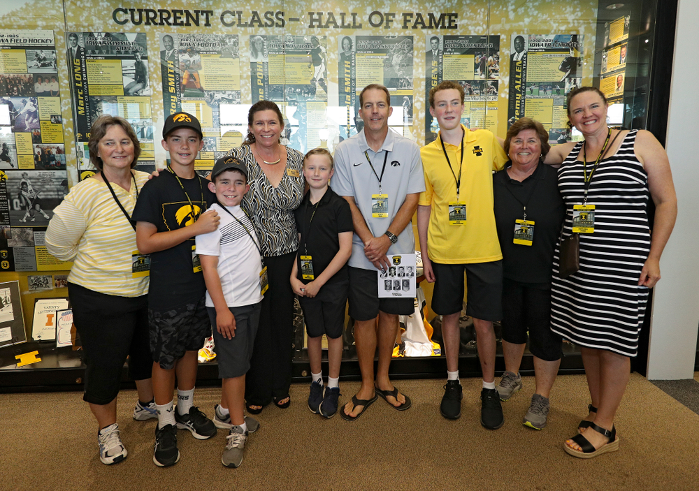 2019 University of Iowa Athletics Hall of Fame inductee Diane Pohl with her family at the University of Iowa Athletics Hall of Fame in Iowa City on Friday, Aug 30, 2019. (Stephen Mally/hawkeyesports.com)