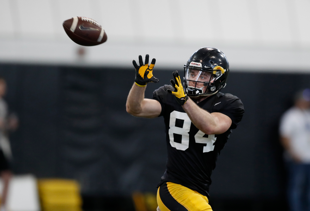 Iowa Hawkeyes wide receiver Nick Easley (84) during spring practice Saturday, March 31, 2018 at the Hansen Football Performance Center. (Brian Ray/hawkeyesports.com)