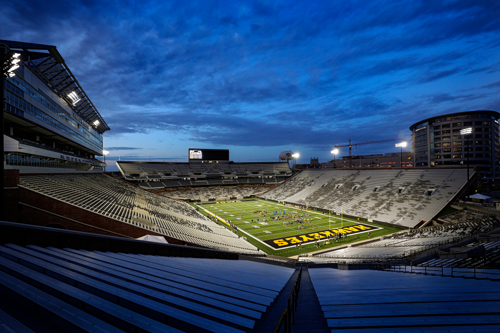 The Iowa Hawkeyes work on drills during Fall Camp Practice No. 12 at Kinnick Stadium in Iowa City on Thursday, Aug 15, 2019. (Stephen Mally/hawkeyesports.com)