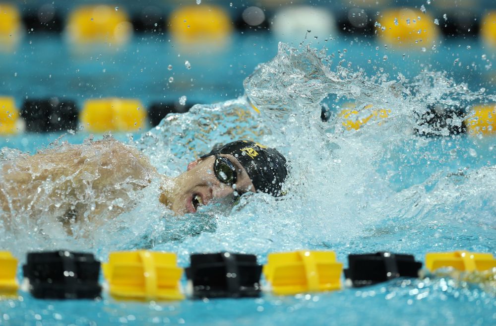Iowa's Michael Tenney swims the 500 yard freestyle Thursday, November 15, 2018 during the 2018 Hawkeye Invitational at the Campus Recreation and Wellness Center. (Brian Ray/hawkeyesports.com)
