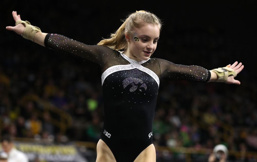 Iowa's Lauren Guerin competes on the floor against the Rutgers Scarlet Knights Saturday, January 26, 2019 at Carver-Hawkeye Arena. (Brian Ray/hawkeyesports.com)